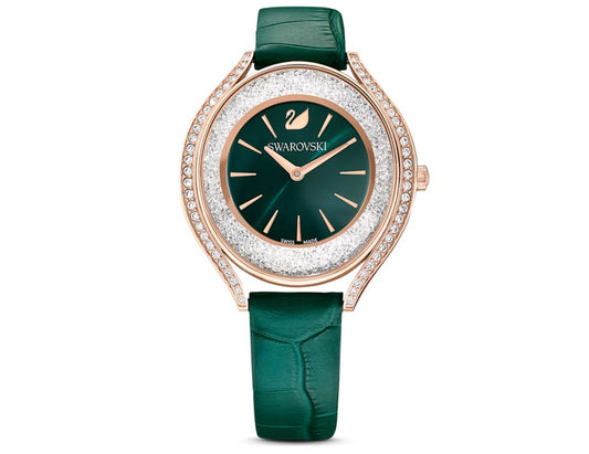 Swarovski 5644078 Orologio Crystalline Aura Cinturino pelle Verde Fin. Oro Rosa