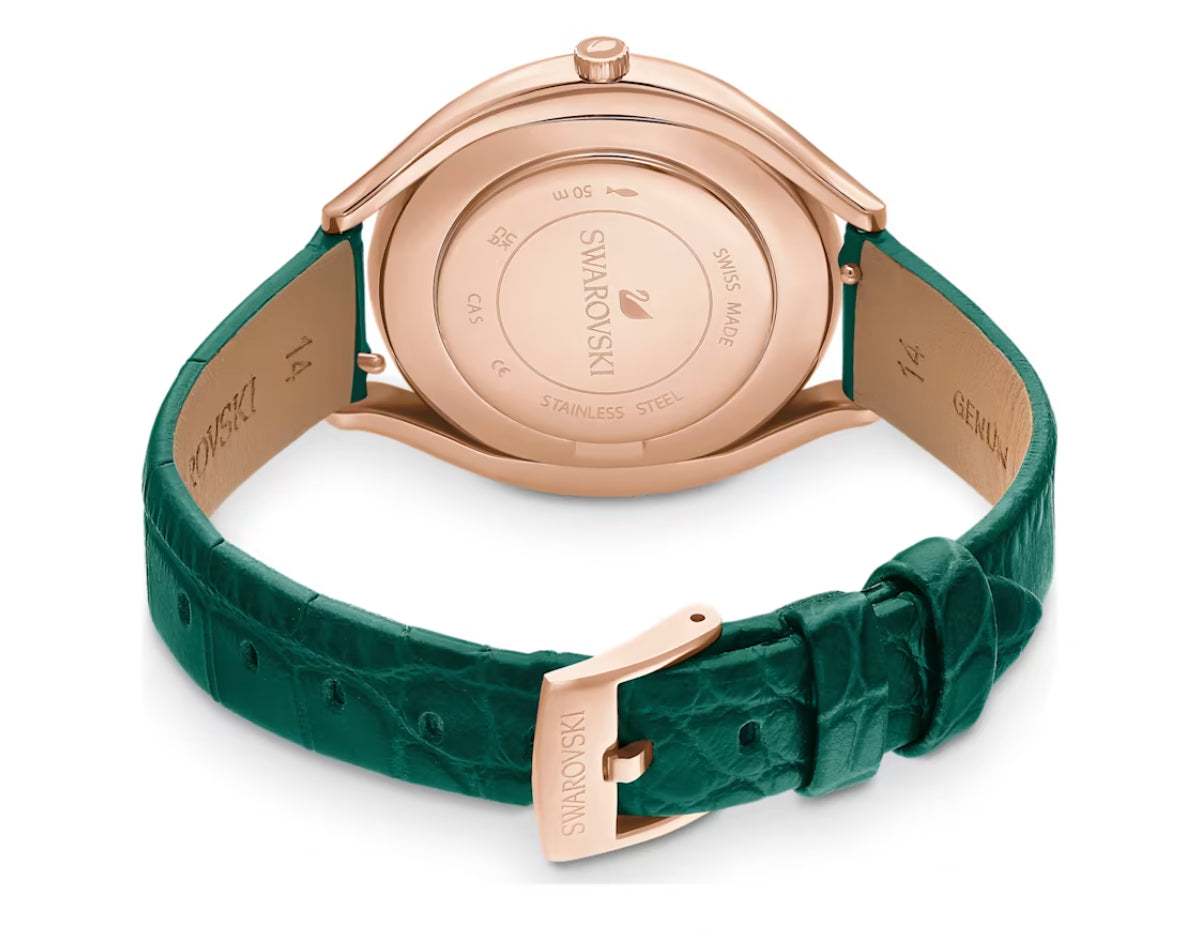 Swarovski 5644078 Orologio Crystalline Aura Cinturino pelle Verde Fin. Oro Rosa