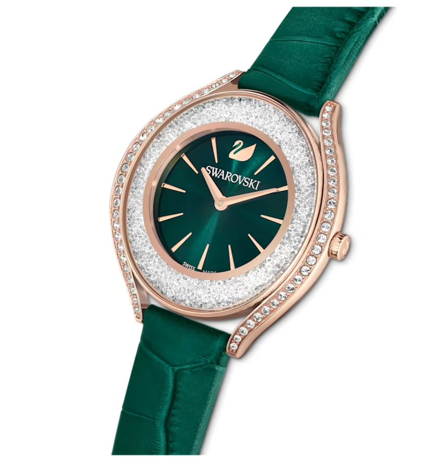 Swarovski 5644078 Orologio Crystalline Aura Cinturino pelle Verde Fin. Oro Rosa