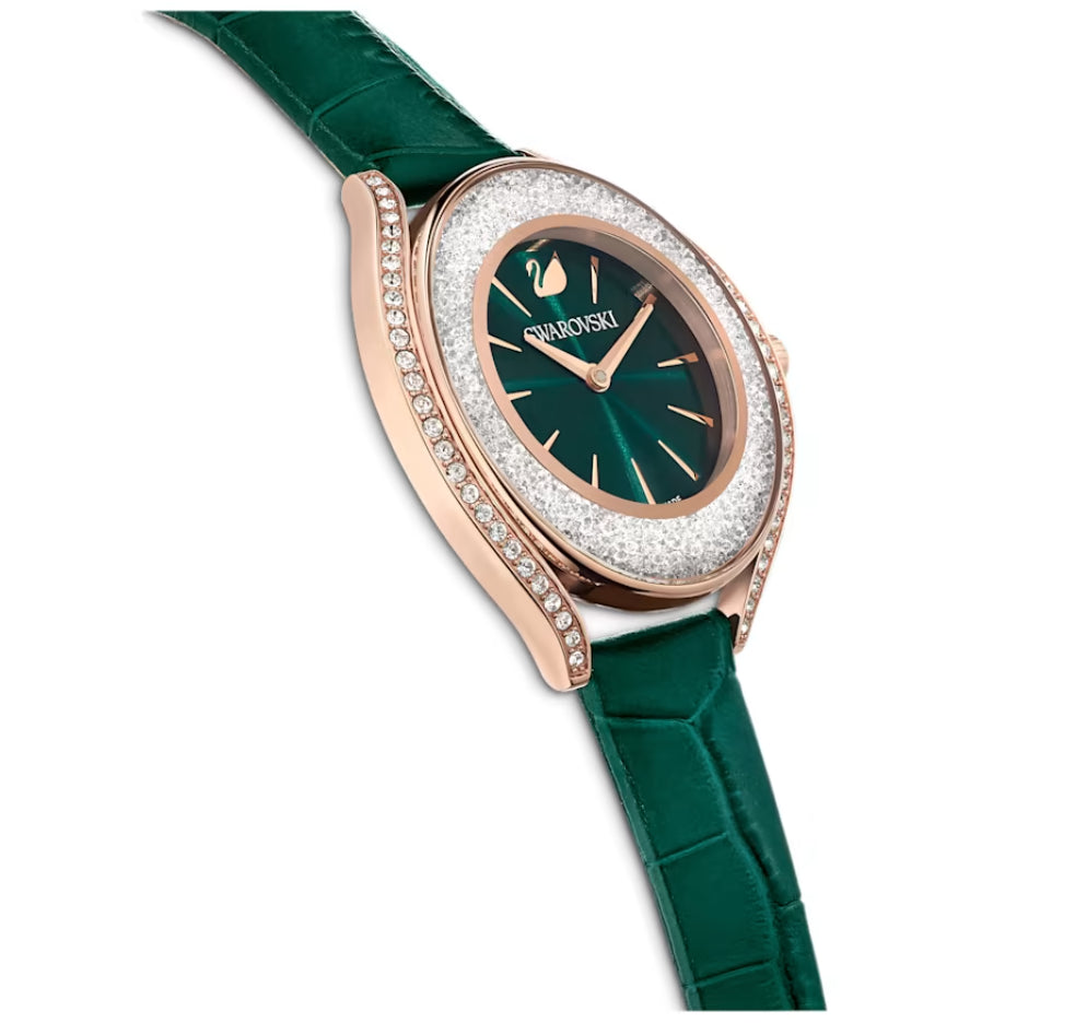 Swarovski 5644078 Orologio Crystalline Aura Cinturino pelle Verde Fin. Oro Rosa