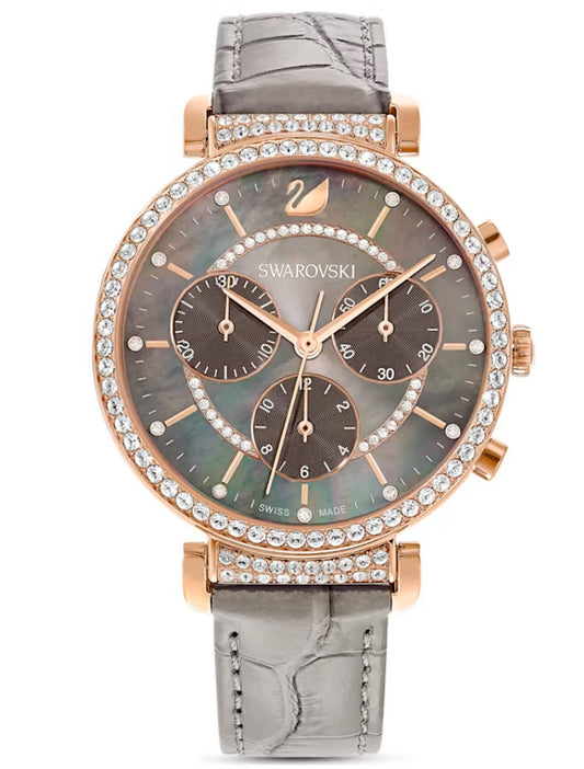 Swarovski 5580348 Orologio Passage Chrono Cinturino pelle Grigio Fin. Oro Rosa