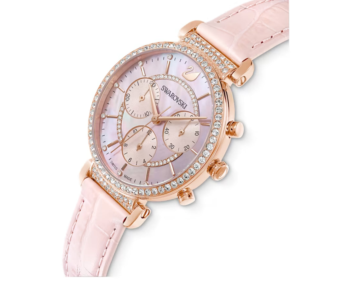 Swarovski 5580352 Orologio Passage Chrono Cinturino pelle Rosa Fin. Oro Rosa