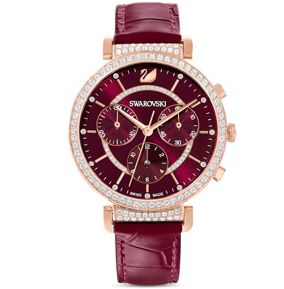 Swarovski 5580345 Orologio Passage Chrono Cinturino pelle Rosso Fin. Oro Rosa