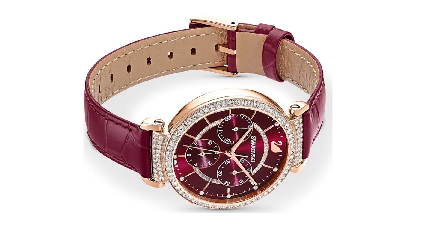 Swarovski 5580345 Orologio Passage Chrono Cinturino pelle Rosso Fin. Oro Rosa