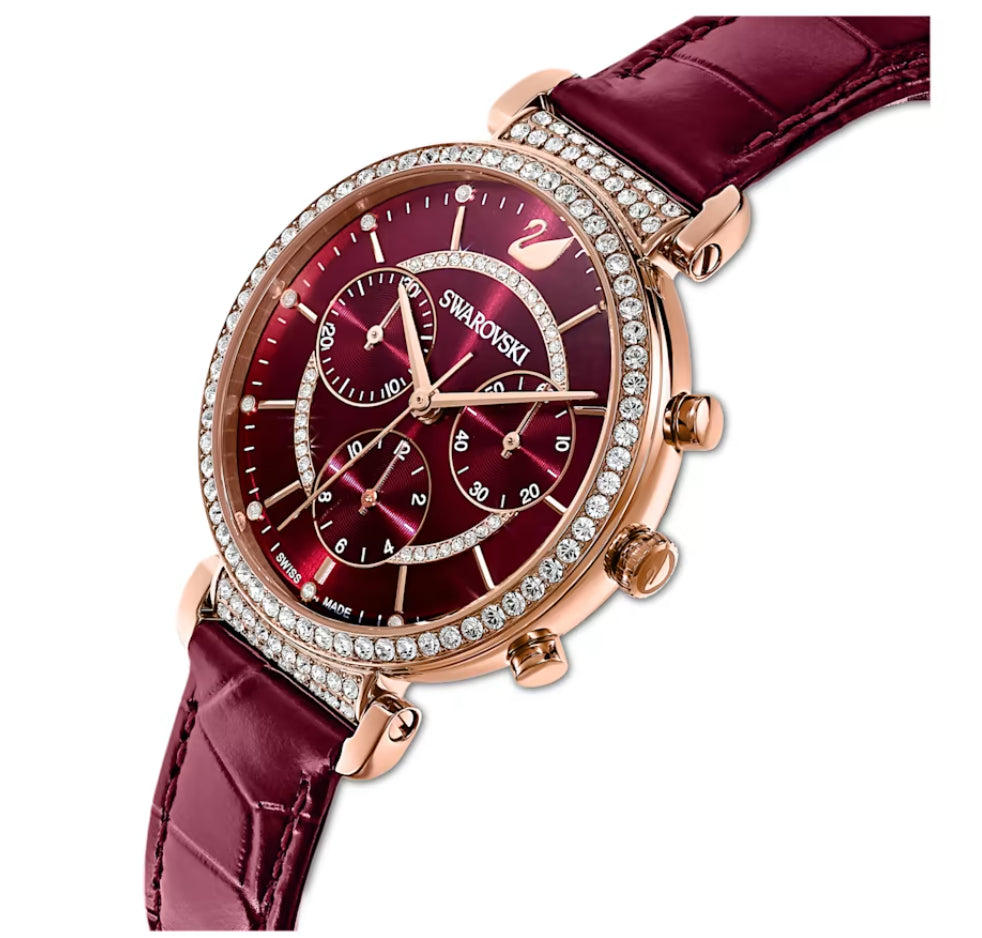 Swarovski 5580345 Orologio Passage Chrono Cinturino pelle Rosso Fin. Oro Rosa