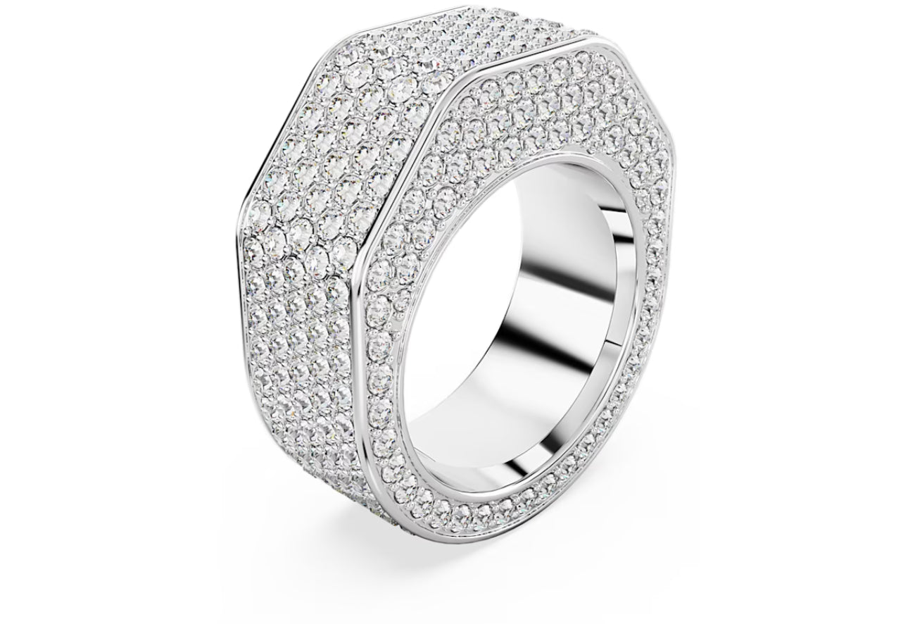 Swarovski 5651365 Anello Dextera Forma ottagonale Pave Bianco Placcato Rodio