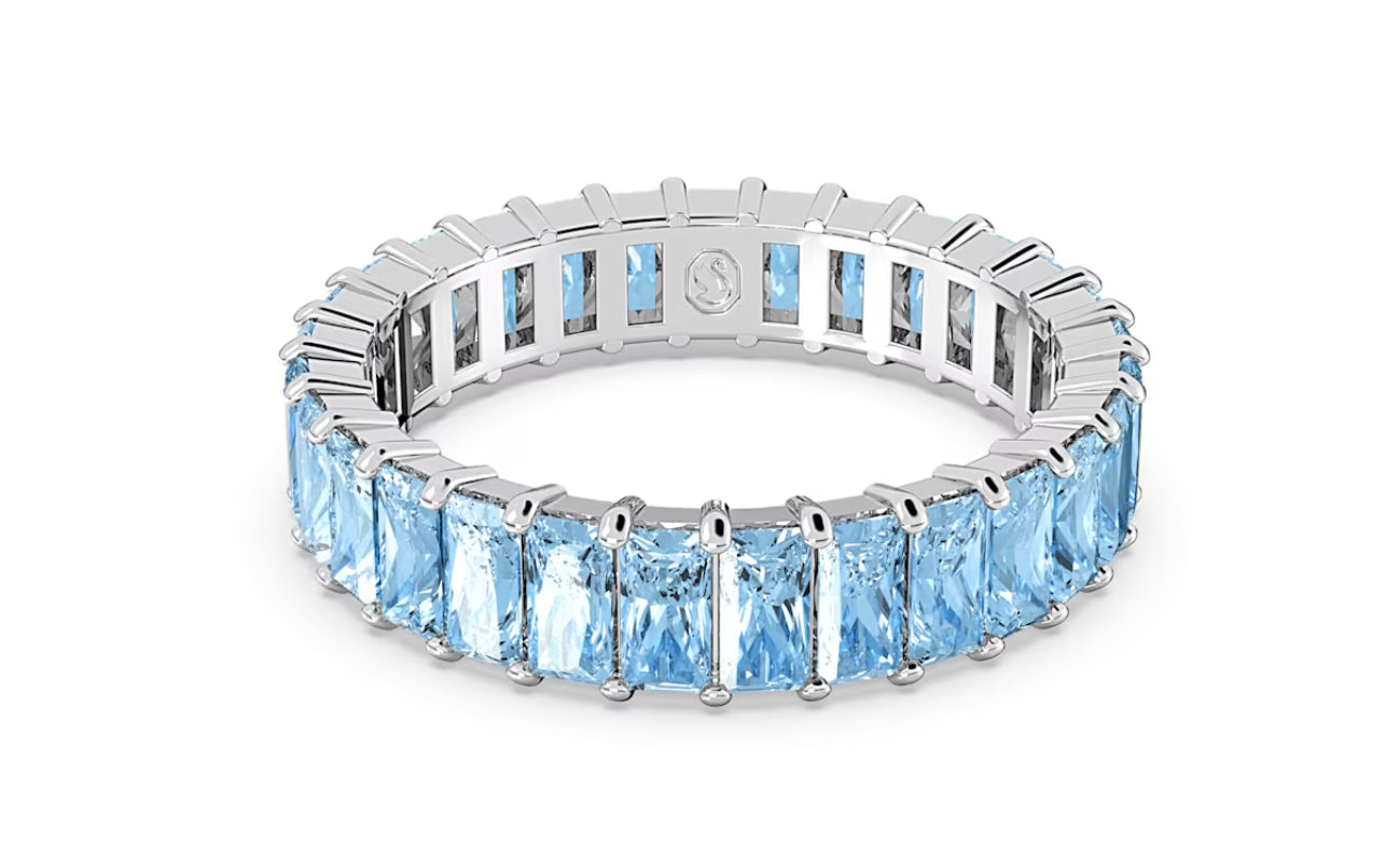 Swarovski 5661908 Anello Matrix Taglio baguette Blu Placcato Rodio