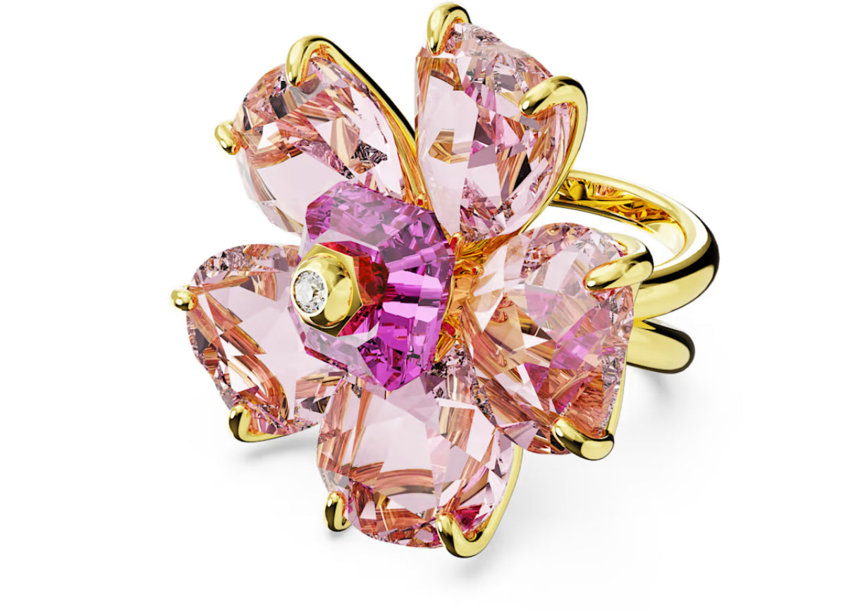 Swarovski 5662057 Anello cocktail Florere Fiore Rosa Placcato Oro