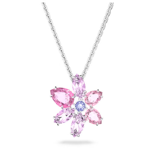 Swarovski 5662493 Pendente Gema Taglio misto Fiore Rosa Placcato Rodio