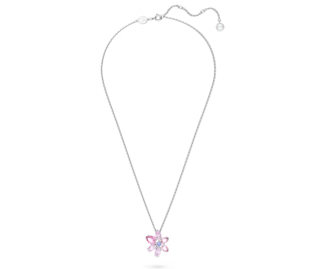 Swarovski 5662493 Pendente Gema Taglio misto Fiore Rosa Placcato Rodio