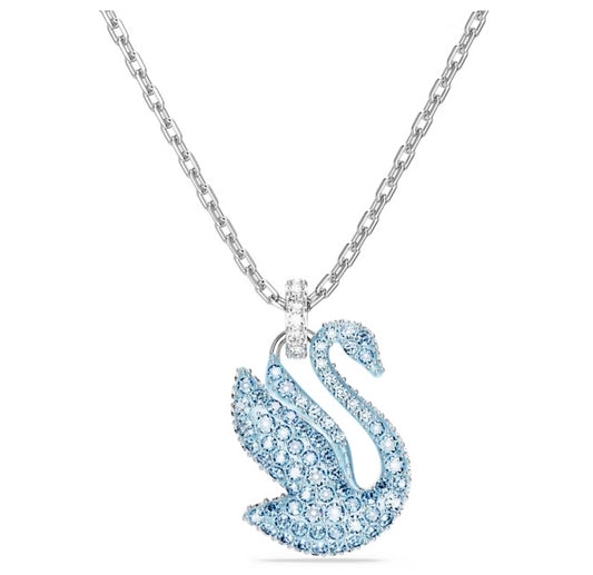 Swarovski 5660594 Pendente Iconic Swan Cigno Medio Blu Placcato Rodio