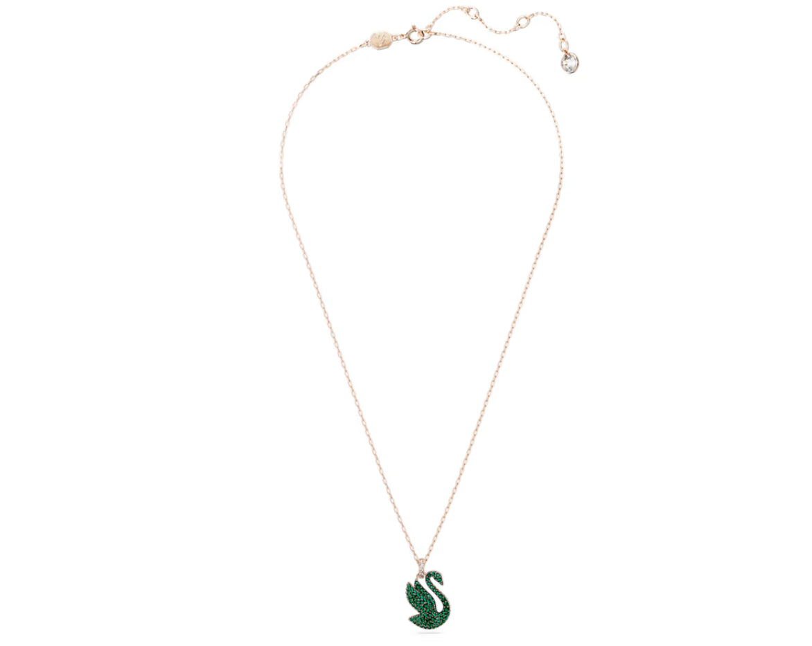 Swarovski 5650067 Pendente Iconic Swan Cigno Medio Verde Placcato Oro Rosa