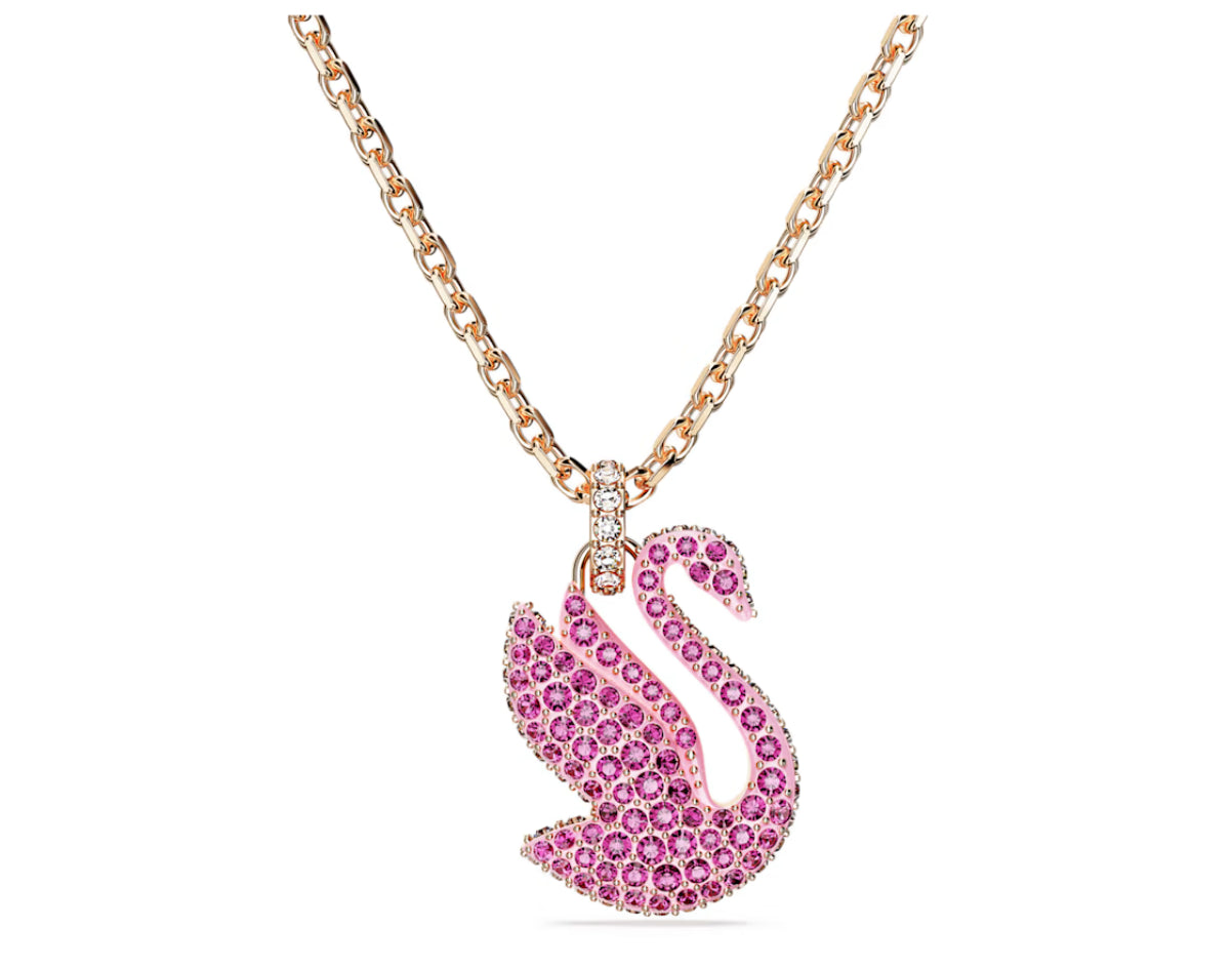 Swarovski 5647552 Pendente Iconic Swan Cigno Medio Rosa Placcato Oro Rosa