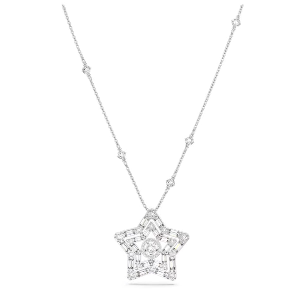 Swarovski 5639024 Pendente Stella Taglio misto, Stella Bianco Placcato Rodio