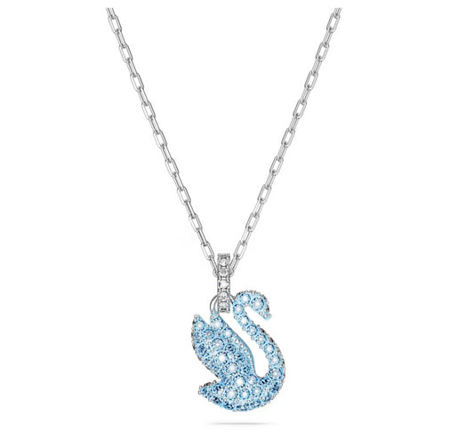 Swarovski 5680422 Pendente Iconic Swan Cigno Piccolo Blu Placcato Rodio