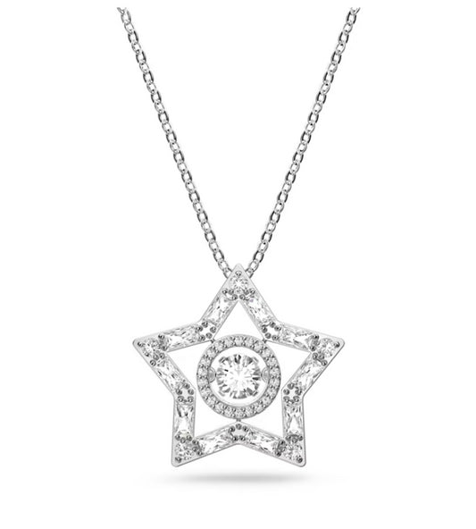 Swarovski 5617919 Pendente Stella Taglio misto Stella Lungo Bianco PlaccatoRodio