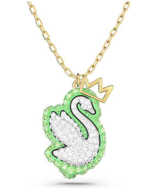 Swarovski 5649198 Pendente Pop Swan Cigno Verde Placcato Oro