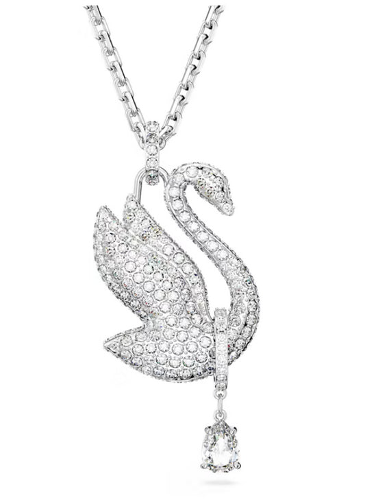 Swarovski 5647546 Collana Iconic Swan Cigno Lunga Bianca Placcato Rodio