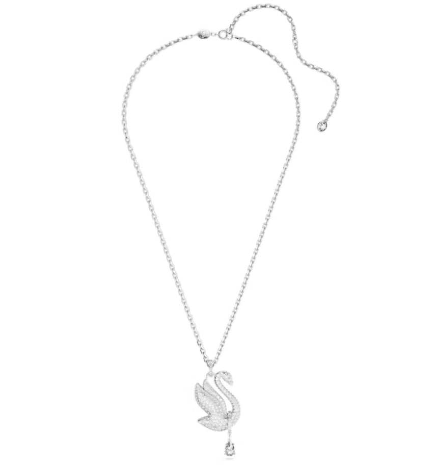 Swarovski 5647546 Collana Iconic Swan Cigno Lunga Bianca Placcato Rodio