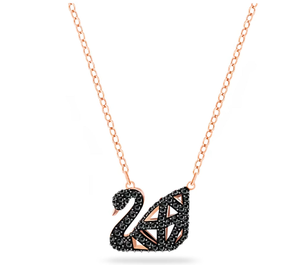 Swarovski 5281275 Collana Facet Swan Cigno Nera Mix di finiture