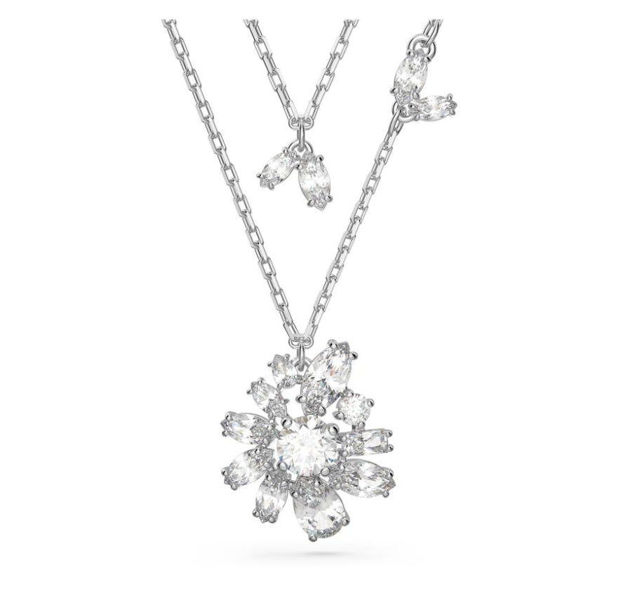 Swarovski 5644658 Collana a strati Gema Fiore bianco Placcato Rodio