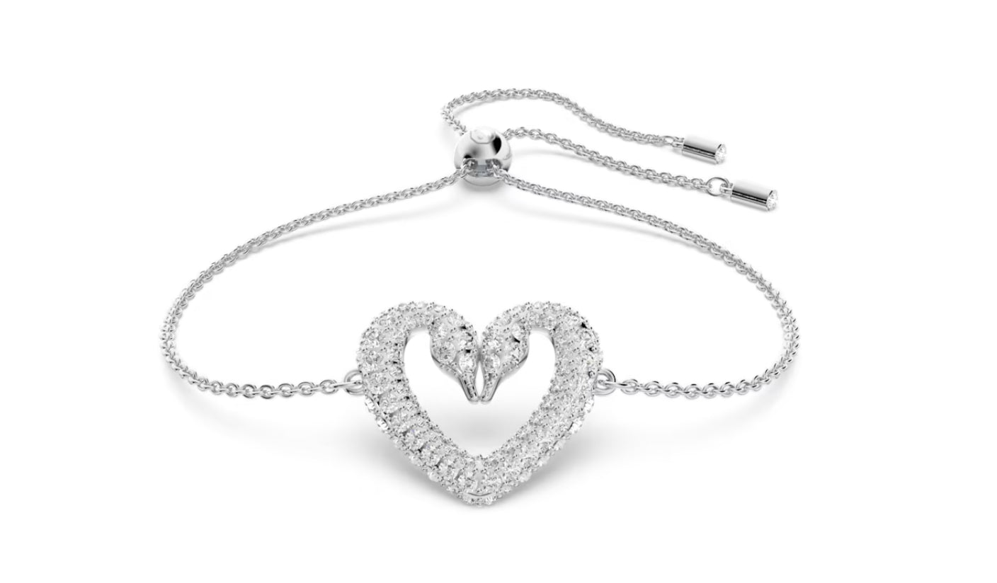 Swarovski 5625534 Braccialetto Una Cuore, Medio Bianco Placcato Rodio