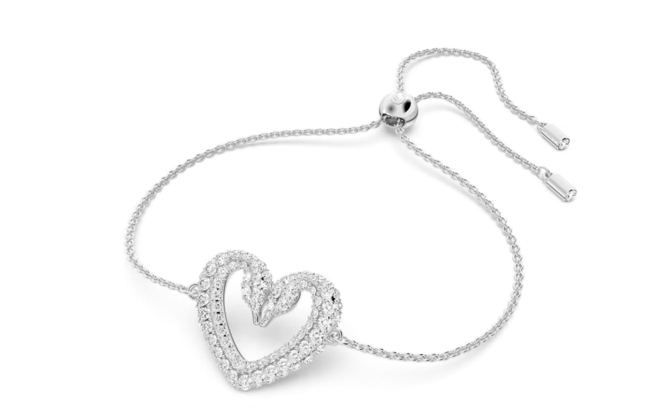 Swarovski 5625534 Braccialetto Una Cuore, Medio Bianco Placcato Rodio