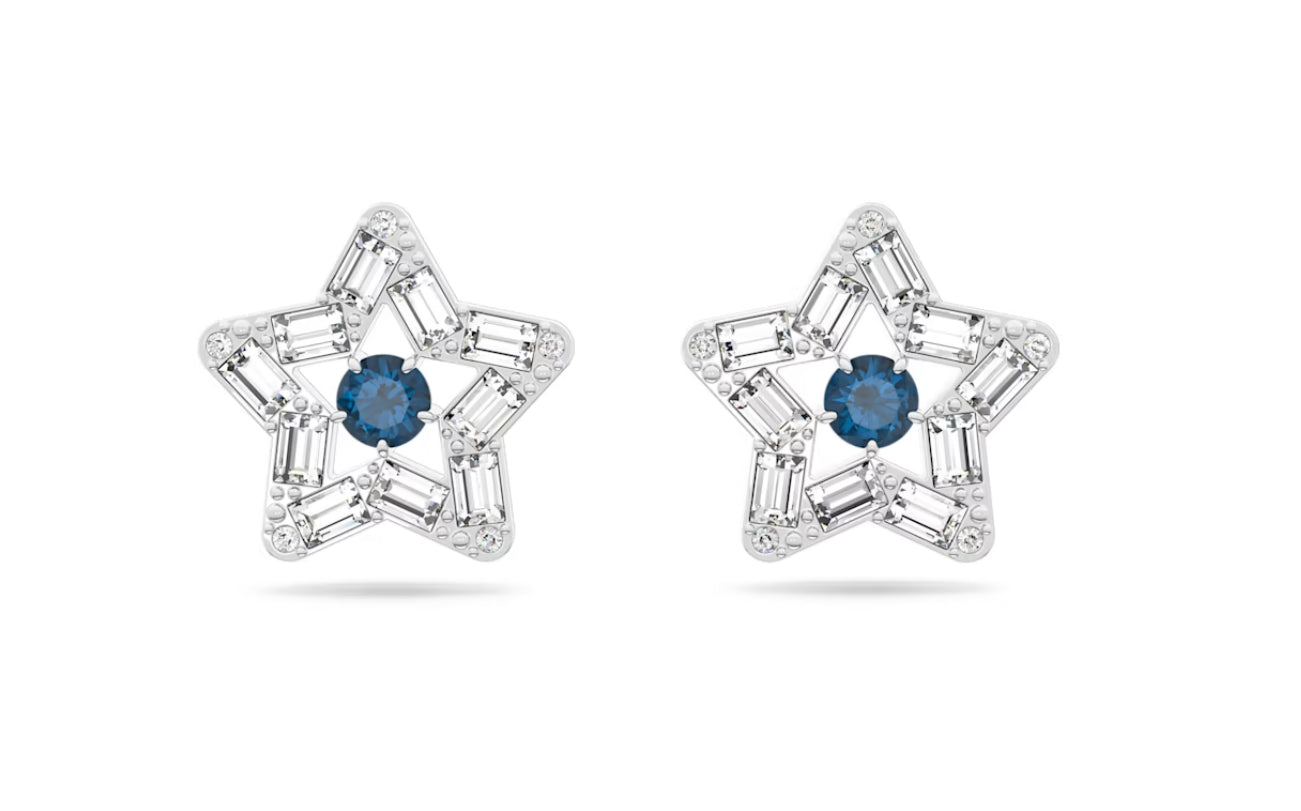 Swarovski 5639188 Orecchini a lobo Stella Taglio misto Stella Blu placcato Rodio