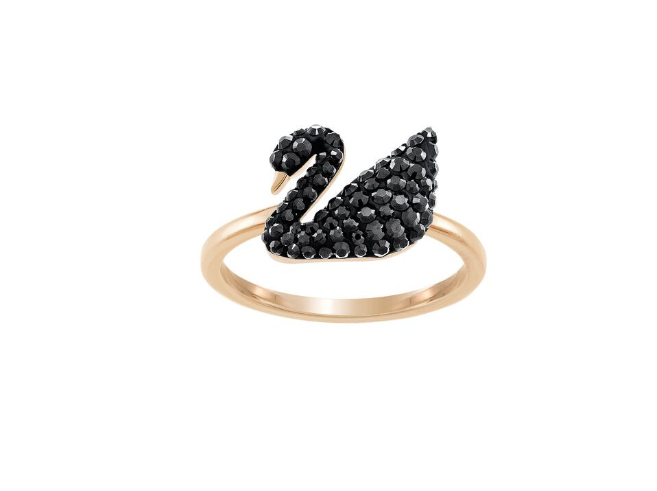 Swarovski 5366574 Anello Iconic Swan Nero Placcato Oro Rosa Taglia 50