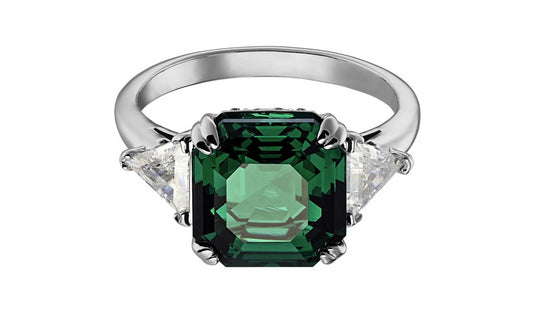 Swarovski 5512574 Anello Attract Trilogy Verde Placcato Rodio Taglia 55