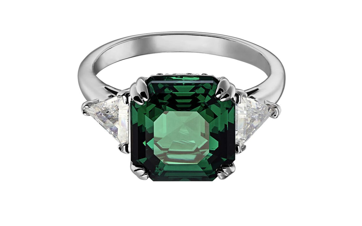 Swarovski 5515708 Anello Attract Trilogy Verde Placcato Rodio Taglia 58