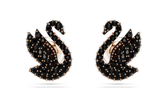 Swarovski 5684608 Orecchini a lobo Swarovski Swan Cigno Neri Placcato Oro Rosa