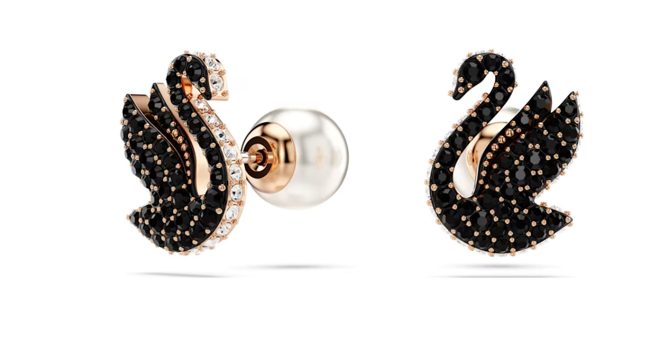 Swarovski 5684608 Orecchini a lobo Swarovski Swan Cigno Neri Placcato Oro Rosa