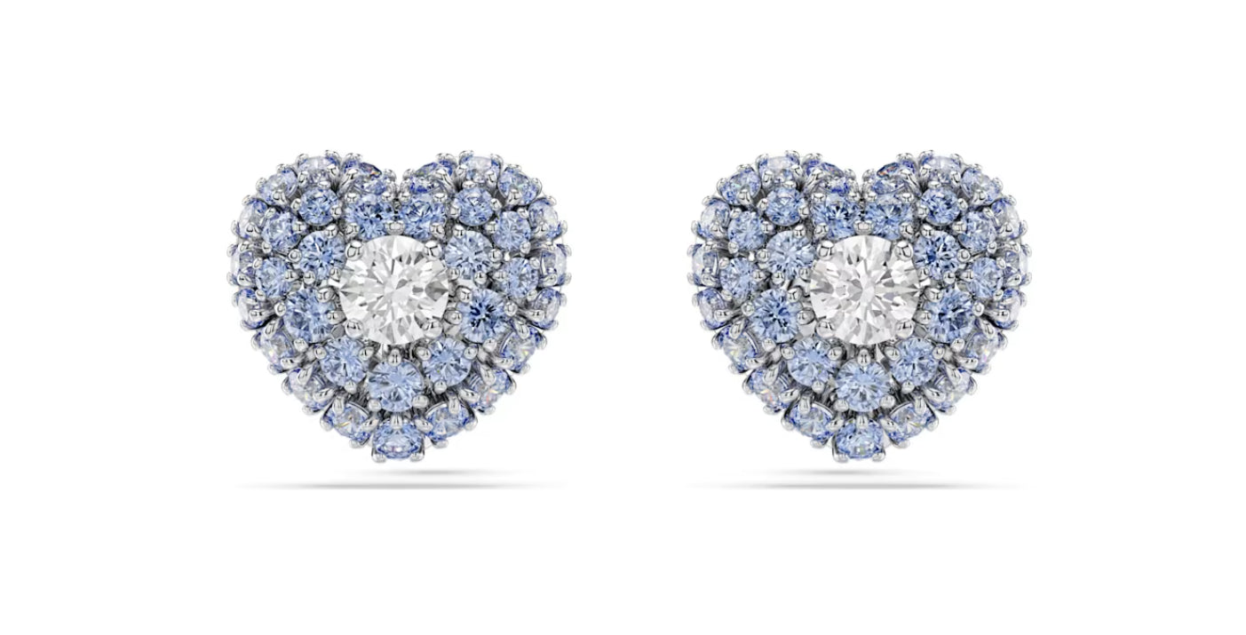 Swarovski 5683576 Orecchini a lobo Hyperbola Cuore Blu Placcato Rodio