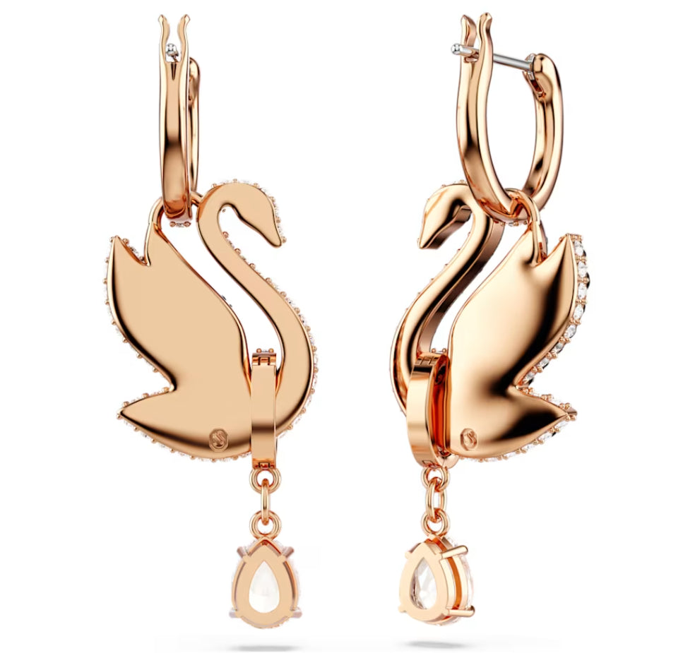 Swarovski 5678047 Orecchini pendenti Swarovski Swan Cigno Neri Placcato Oro Rosa