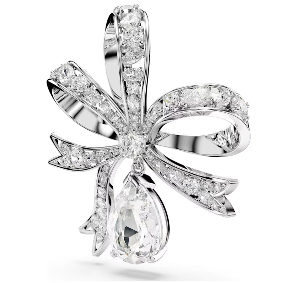 Swarovski 5680678 Spilla Hyperbola Fiocco Bianca Placcato Rodio