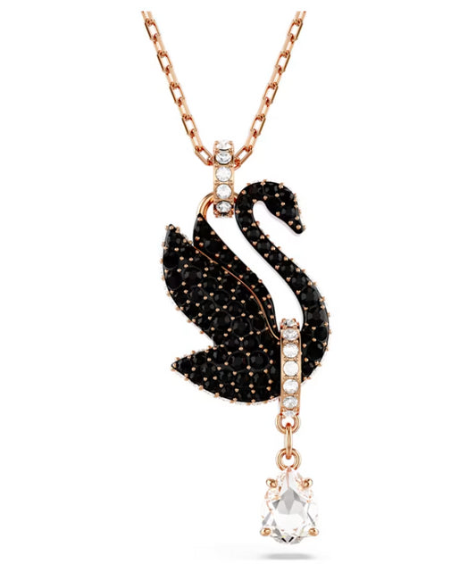 Swarovski 5678045 Pendente Swarovski Swan Cigno Nero Placcato Oro Rosa