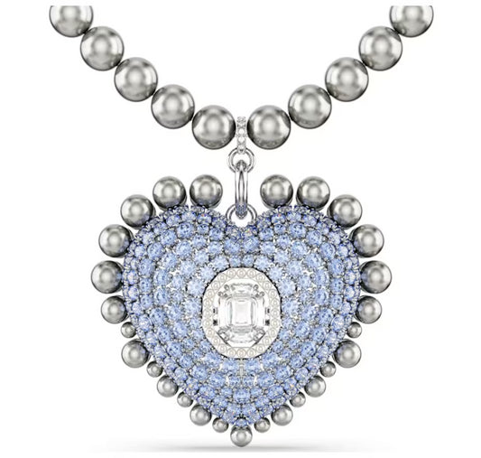 Swarovski 5680645 Pendente Hyperbola Crystal pearls Cuore Blu Placcato Rodio