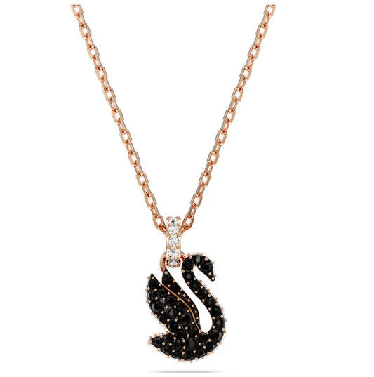 Swarovski 5678046 Pendente Swarovski Swan Cigno Piccolo Nero Placcato Oro Rosa