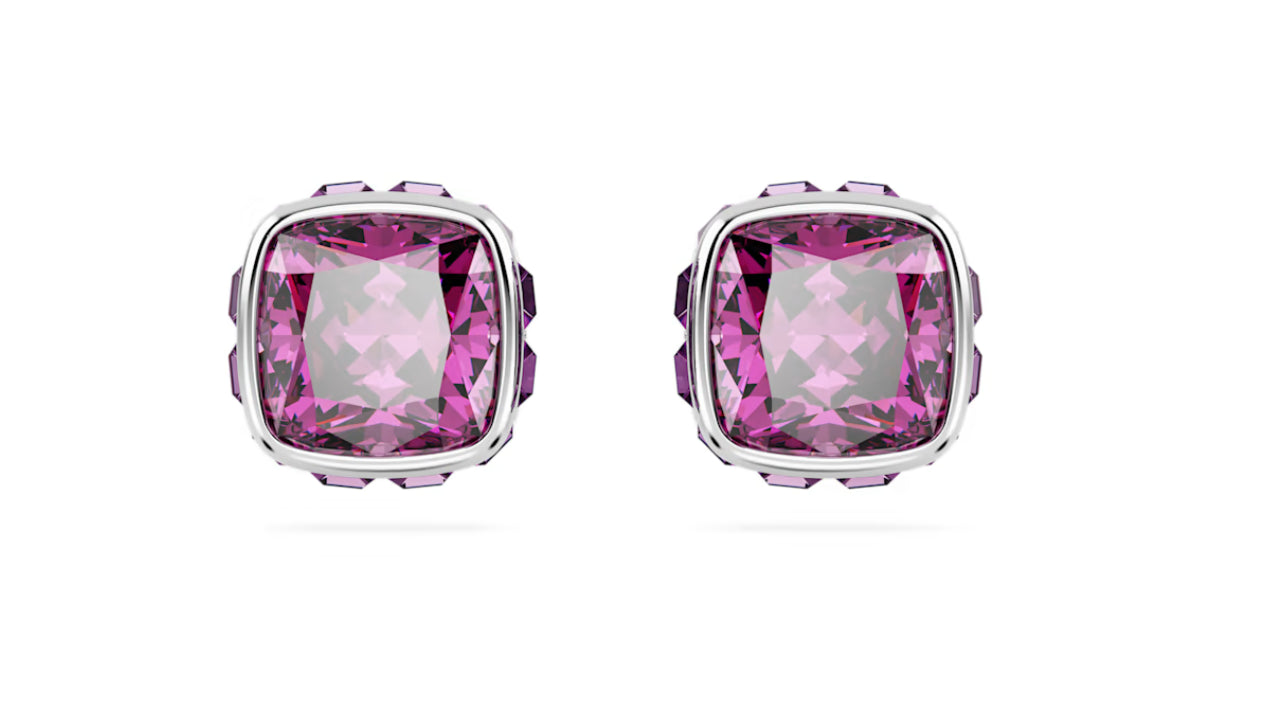 Swarovski 5660797 Orecchini lobo Birthstone Taglio squadrato Febbraio Rosa Rodio