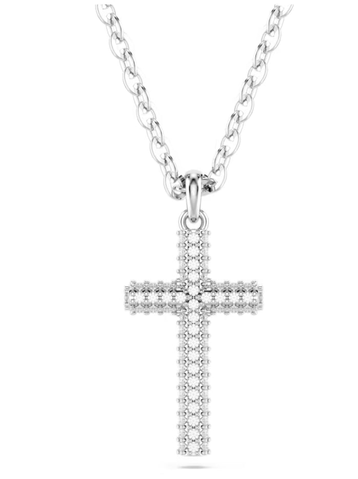 Swarovski 5675577 Pendente Insigne Pave Croce Bianco Placcato Rodio