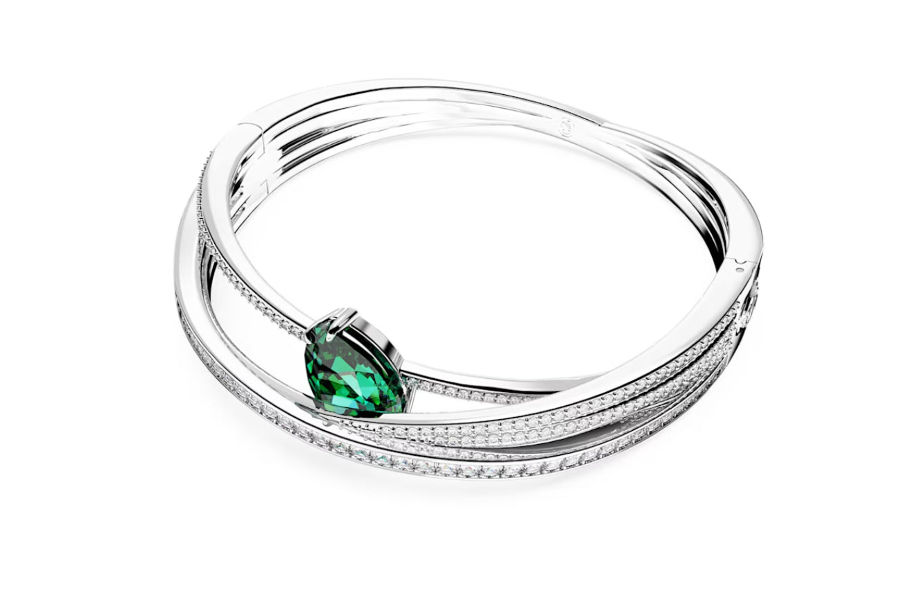 Swarovski 5665325 Bracciale rigido Hyperbola Verde Placcato Rodio Taglia S