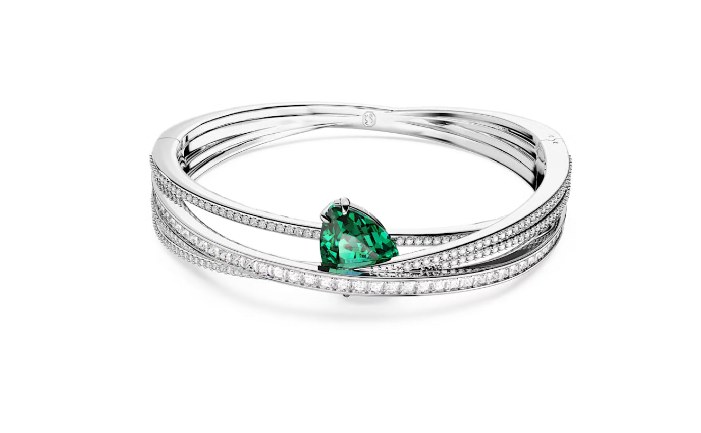 Swarovski 5665327 Bracciale rigido Hyperbola Verde Placcato Rodio Taglia M