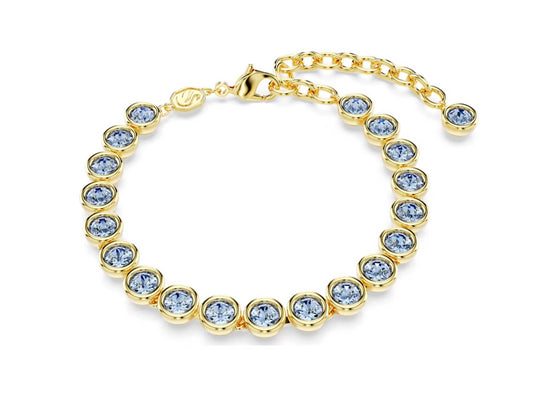 Swarovski 5688419 Braccialetto Imber Tennis Taglio tondo Blu Plac. Oro Taglia M