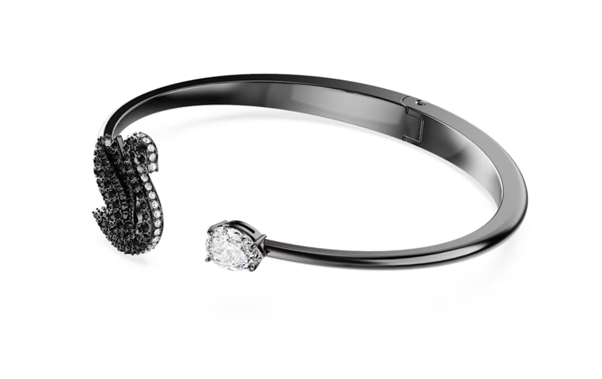 Swarovski 5688745 Bracciale rigido Swarovski Swan Cigno Nero Rutenio Taglia S