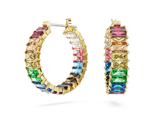 Swarovski 5685698 Orecchini a cerchio Matrix Taglio baguette Multicolore Oro
