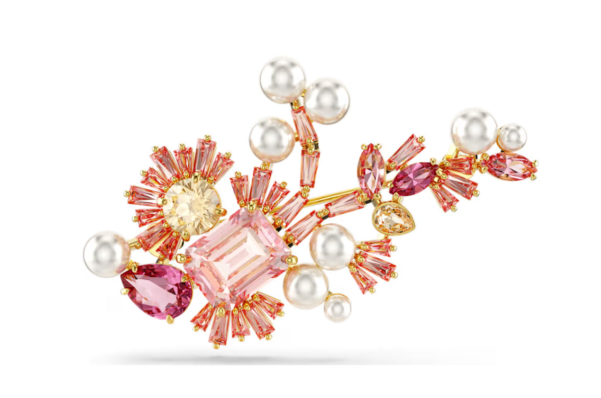 Swarovski 5688478 Spilla Gema Taglio misto Fiore Rosa Oro