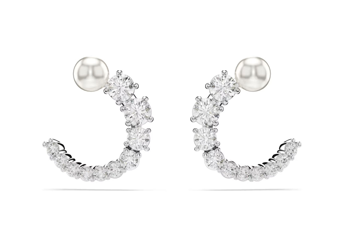 Swarovski 5692260 Orecchini a cerchio Matrix Crystal Pearl Taglio Round Bianchi