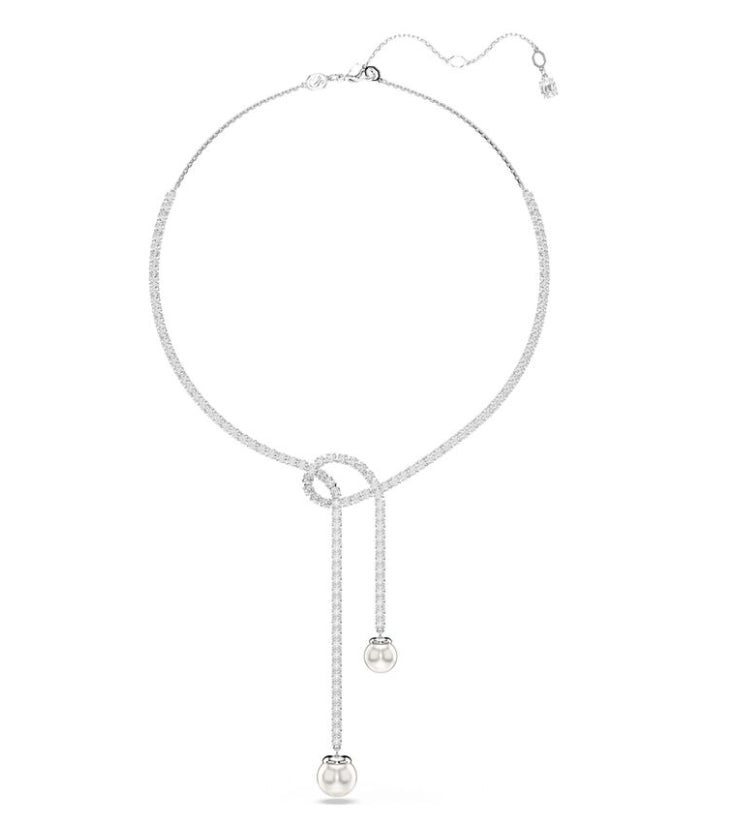 Swarovski 5692416 Collana a Y Matrix Crystal Pearl Taglio Round Bianco Rodio