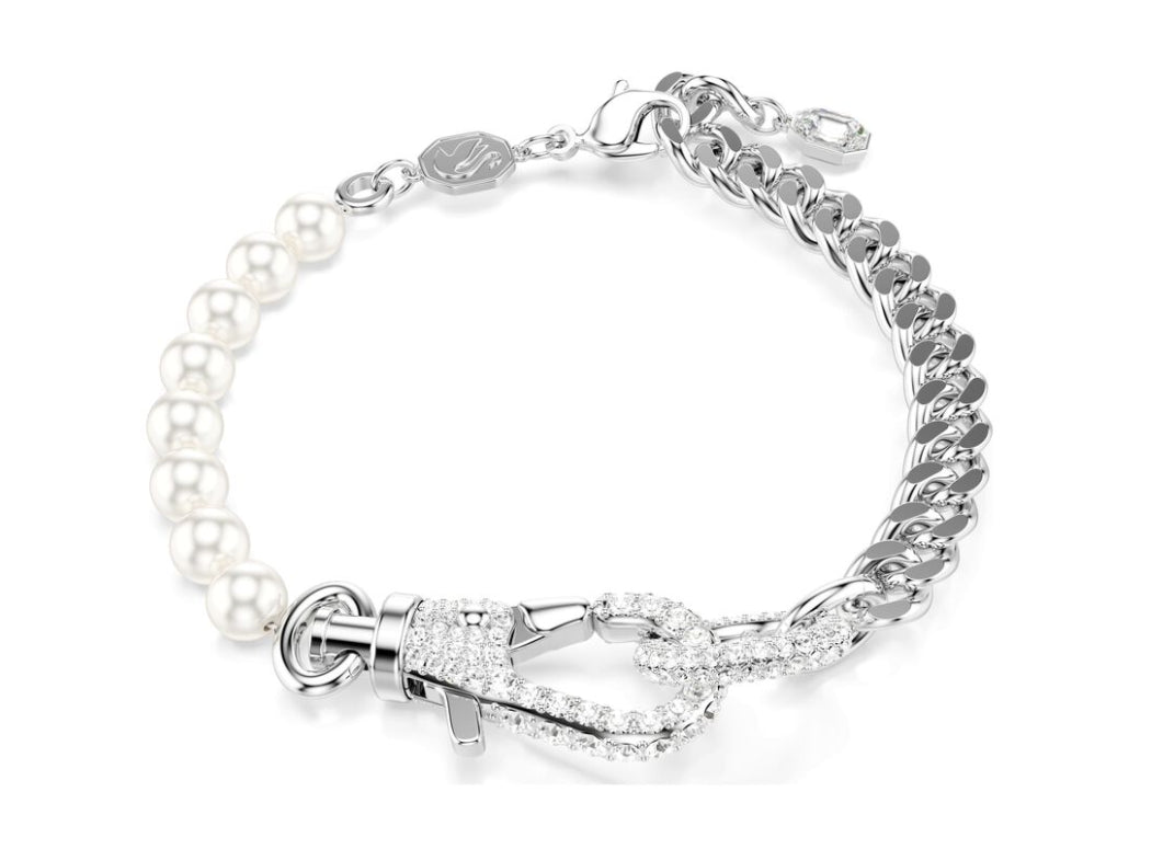 Swarovski 5696256 Braccialetto Dextera Pave Crystal Pearl Bianco Rodio Taglia M